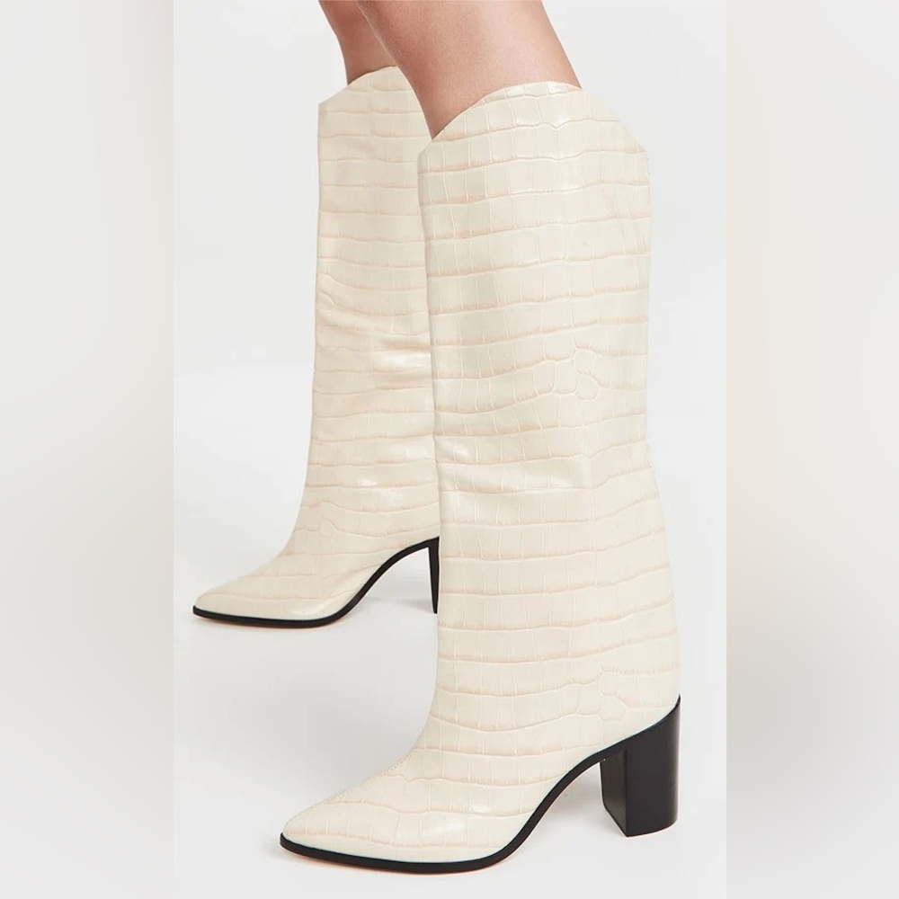SCHUTZ eggshell Croc-Embossed Heeled Boots